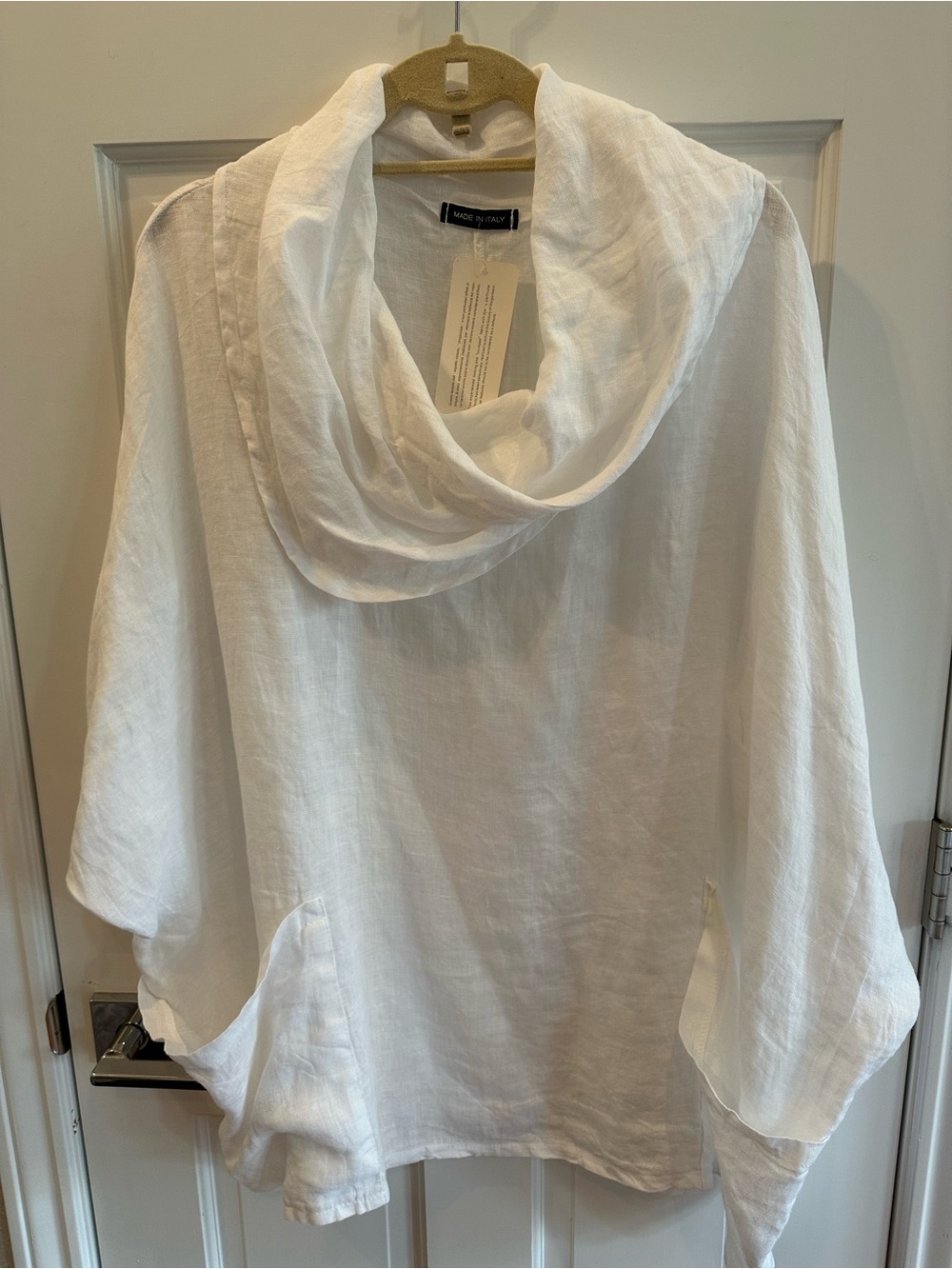Lightweight White Linen Cowl Neck Women's Top